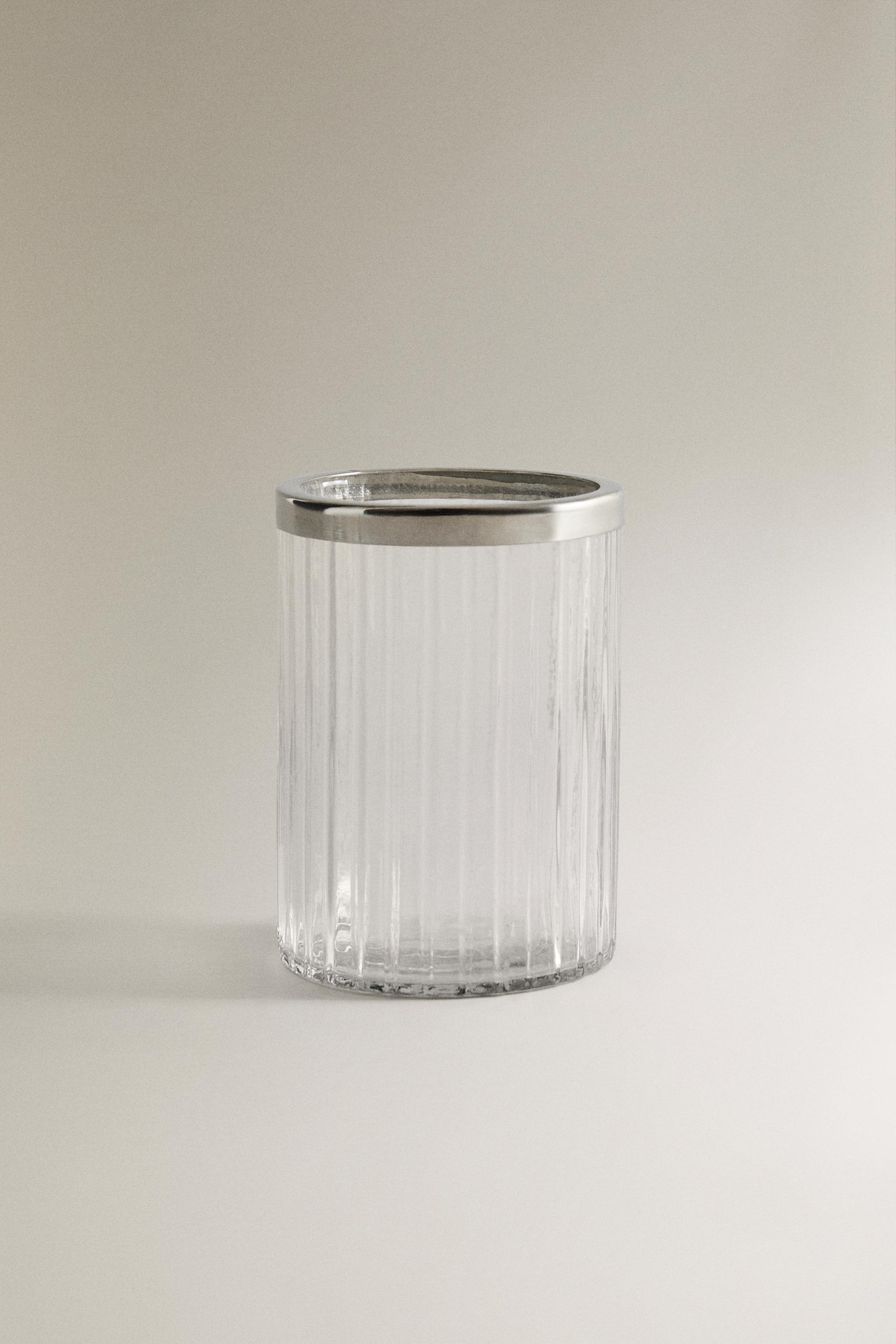 VERRE À DENTS EN VERRE RELIEF ET MÉTAL